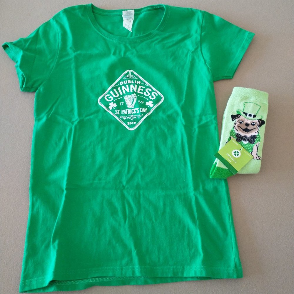 St. Patrick's Day themed Women's size Small t-shirt like new and NWT socks